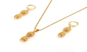 18 K Solid Fine Gold GF Dubai India Peanut Vintage Dangle oorbellen Ketting Sieraden Sets Vrouwen Girls Party Jewellery7596862