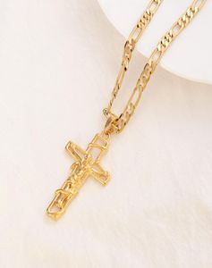 18 k solide fin jaune or jaune rempli Jésus crucifix suspension Collier de chaîne de liaison figuro italien 60cm 3mm2481967