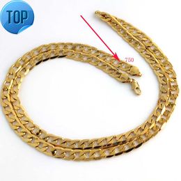 18 K Solid Geel Goud Gevuld Curb Cubaanse Link Chain Ketting Curb Italiaanse Stempel 750 Heren Vrouwen 7mm 75CM lang Hip-Hop