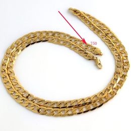 18 K Solid Geel Goud Gevuld Curb Cubaanse Link Chain Ketting Curb Italiaanse Stempel 750 Heren Dames 7mm 75CM lang Hip-Hop236A