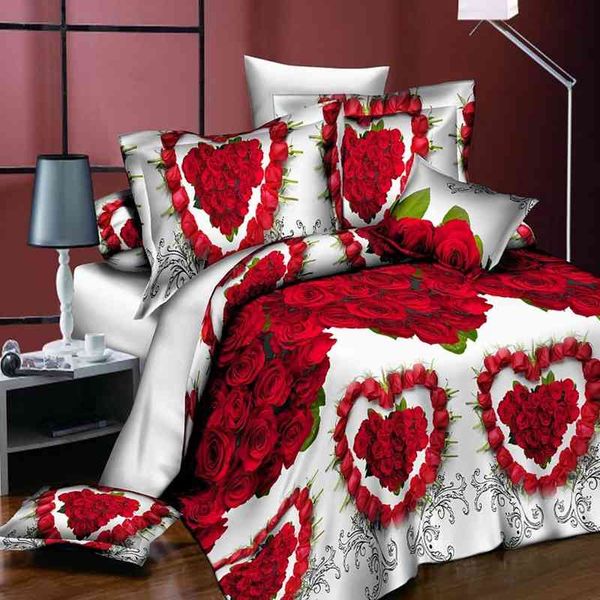 18 nouveaux styles blanc rouge fleur 3d ensemble de literie de housse de couette taie d'oreiller lit vêtements couettes reine double pas de couette