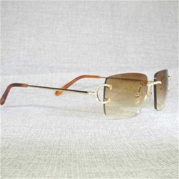 18% de descuento en gafas de sol de lujo con diamantes de imitación, alambre sin montura, ovalados, para hombre, piedra, marco de metal, tonos cuadrados para mujer, club de verano, gafas EyewearKajia Nuevo