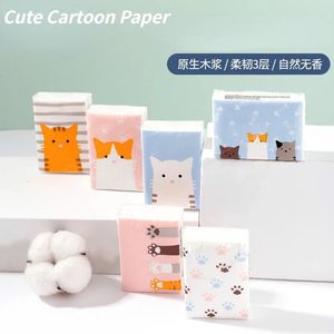 18 packs schattige cartoon zakdoeken papier draagbare kleine maagdelijk houten pulp servetten huishouden buitenkwaliteit zacht tissue 240323