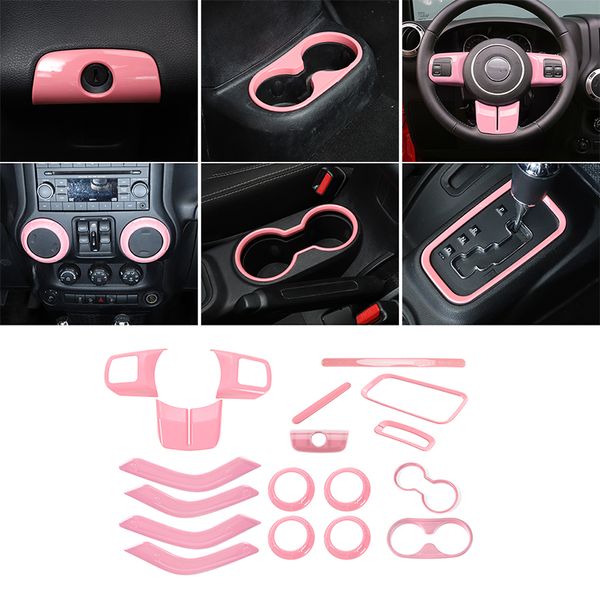 18 pièces ensemble complet décoration intérieure garniture Kit rose accessoires pour Jeep Wrangler JK 11-17 4 portes