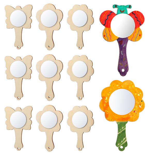 18 PCS Small Mirror Miroirs en bois inachevés peignant des enfants Toys Tend Toys Toys Crafts