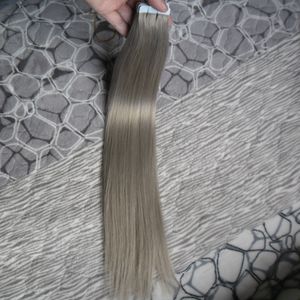 Extensions de cheveux gris argenté Extensions de cheveux à bande 40 pièces bande de trame de peau vierge brésilienne dans les Extensions de cheveux humains 100g