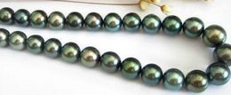 18 "8-9mm Natural Tahitian Black Round 925 Silver Pearl Necklace