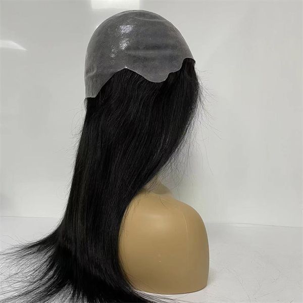 18 pulgadas sedoso recto color natural piel fina gorra media peluca médica cabello humano virgen europeo pelucas completas de PU para mujer negra