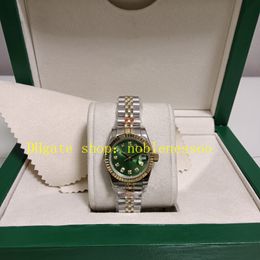 18 Estilo 904L de acero con caja Papeles Women Watch Ladies 26 mm de 18k oro amarillo 69174 Green Diamond Diale 6917 Pulsera de jubileo de dos tonos Relojes automáticos