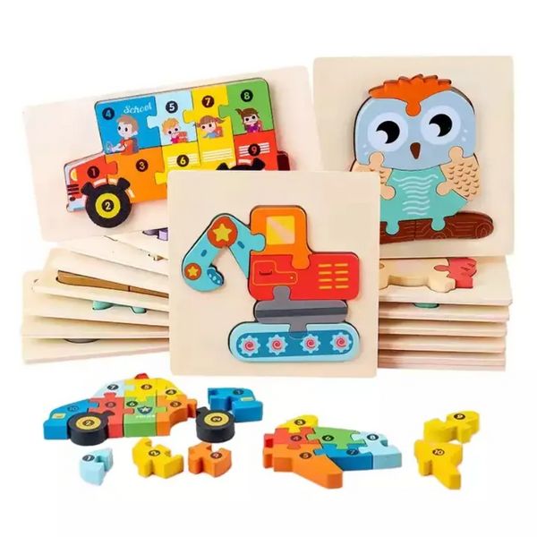 18 Style Bébé 3D Puzzles Jigsaw Jouets En Bois Pour Enfants Dessin Animé Animal Trafic Puzzles Intelligence Enfants Début Formation Éducative Jouet tt0130