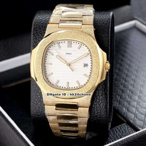 18 Stijl Beste 40mm Nautilus 5711/1 Frosted 18K Gold Automatic Mechanical Mens Horloge White Dial Frosted Steel Strap Gents Sport Horloges