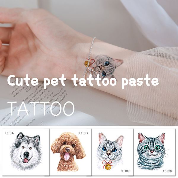 18 STYLE Chat Et Chien Autocollant De Tatouage Étanche Tatouage Mignon Environnemental Amusant Dessin Animé Tatouages Temporaires Autocollants De Tatouages Animaux Pour Enfants