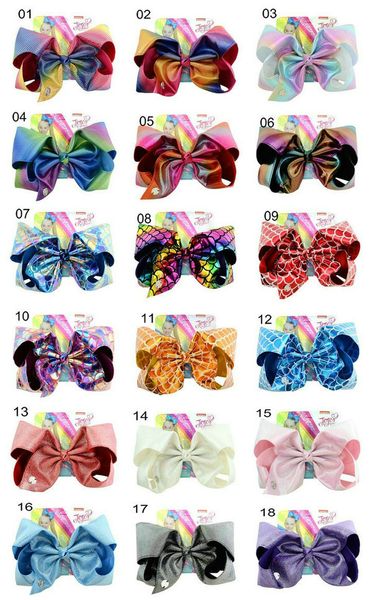 Mignon 8 pouces JoJo Bow Leather Laser Tissu Extra Large Girl Ribbon Hairpin Children's Hair Bands with Cardboard