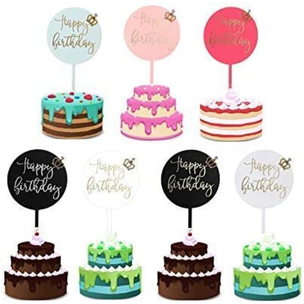 18 Estilos Acrílico Cake Toppers Favor Hexágono en forma de Cupcake Insertar Tarjeta Decoraciones Fiesta de cumpleaños Postres Pasteles Adornos