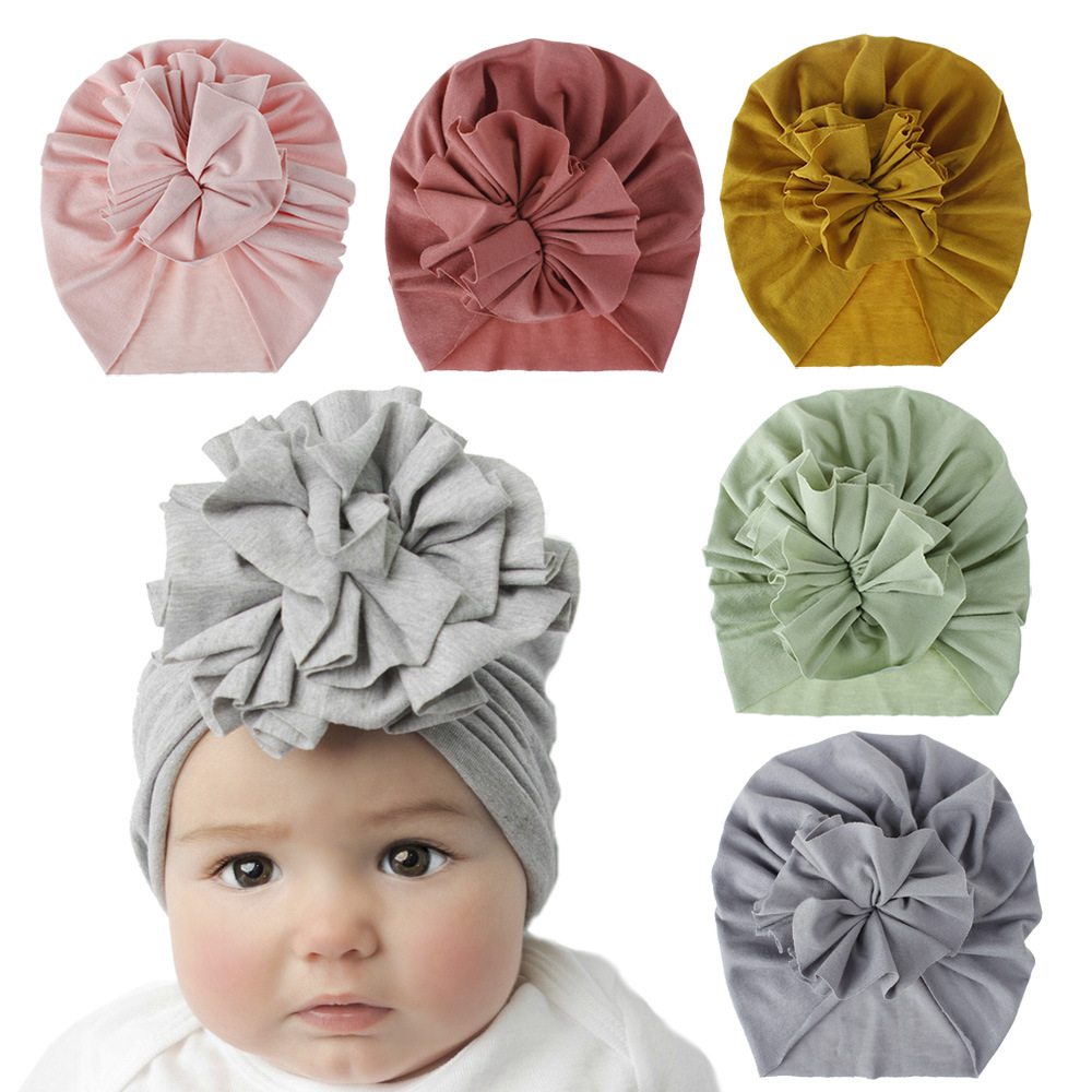 18 stilar Söt spädbarn Unisex Flower Knot Indisk Turban Cap Kids Headbands Caps Baby Floral Hat Solid Soft Bomull Hårband Hattar