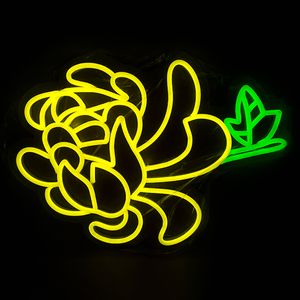 18 '' Yellow Chrysanth Sign Night Bar Restaurant Residential Wall Decoration 12 V Super Bright Handmade Flower Neon Light