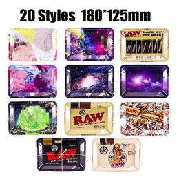 180 * 125mm 20 Styles Raw Backwoods Cartoon Plateau Roulant En Métal Cigarette Fumer Petits Plateaux Herbe Sèche Tabac Plaque Cas De Stockage Mini Machine-Outil Cadeau