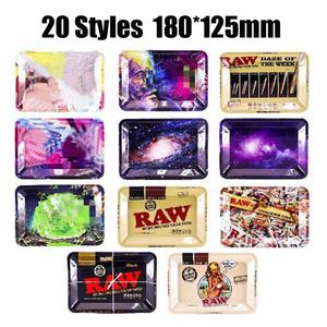 180*125mm 20 Stijlen Ruwe Binnenlanden Cartoon Rolling Tray Metalen Sigaretten Roken Kleine Dienbladen Droog Kruid Tabak Plaat Case Storage Mini Machine Tool Gift Nieuw