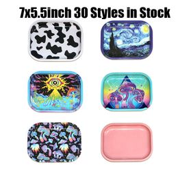 180*140 mm 7x5.5inch 30 stijlen Raw Backwoods Cartoon Rolling Tel metalen Sigaret Roken Kleine Trays Droog Kruid Tabak Plaat Case Opslag Rook Mini Machine Tool Nieuw