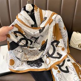 Bufanda de seda de 180x90cm para mujer, pañuelo con estampado de satén, pañuelos para la cabeza cuadrados, chales de diseñador, 2023