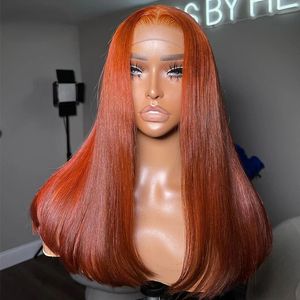 180% Brésilien Hair Os Straitement Ginger avant orange brun 13x4 HD Frontal Perrette de dentelle synthétique transparente sans glué