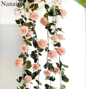 180 cm de haute qualité Fake Silk Roses Ivy Vine Fleurs artificielles avec pour la décoration de mariage à la maison suspendue Garland8900539
