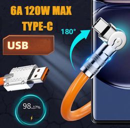 180 grados de rotación 6A USB tipo C Micro cable de datos 1M 3FT 1.5M Android Cable de carga rápida Adaptador de cargador súper rápido PD 120W Max PD Líneas LED para Huawei Samsung S23 S22