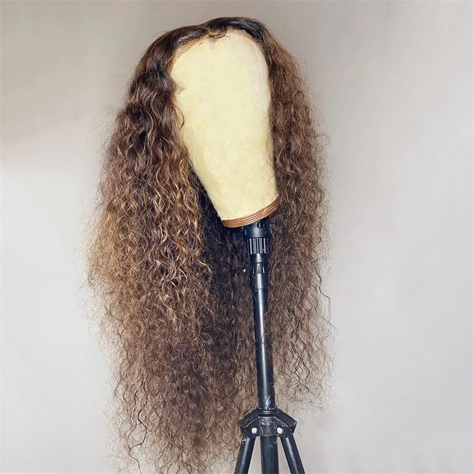 180% Denisty Curly 13x4lace Front Perücke Ombre Blonde Highlight Deep Wave Human Hair Perücken Brasilianer 100% Remy Haar