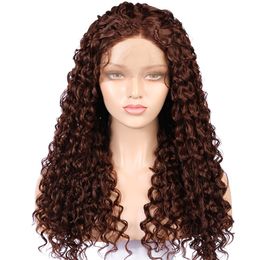 180 Dichtheid 26 inch Deep Wave Glueless Red Curly Lace Haar Wigs Water 99J vrouwen Synthetische frontale pruik geplukt Dagelijkse WigFactory Direct