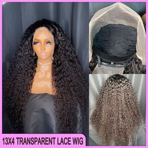 180% Dichtheid 360G Maleisische Peruaanse Braziliaanse zwarte watergolf 13x4 Transparant kanten frontale pruik 28 inch 100% rauwe maagd Remy Human Hair