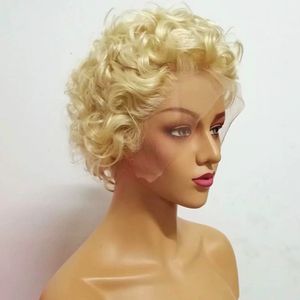 180 Densité 613 Full Lace Wig Bouclés Blonde Perruques Courtes Avant de Lacet Perruques de Cheveux Humains Pour Les Femmes Noires Transparent Lace Virgin Hair