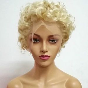 180 Densité 613 Perruque pleine de dentelle Curly blonde Perruques courtes en dentelle Perruques de cheveux humains pour femmes noires TRANSPARENT DE LA DACE VIRGÉE669