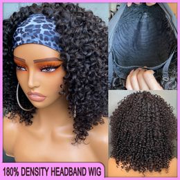 180% densité d'environ 320g 12A de haute qualité Peruvienne indienne noire brésilien 100% cru vierge Remy Human Human Jerry Curly Bandband Wig 14 pouces