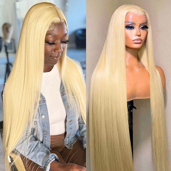 180 Densité Bone Straight 13x4 Lace Front Wig 613 Honey Blonde Perruques de cheveux humains 28 30 pouces Perruques frontales colorées En solde