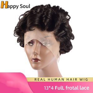 180 Densité Curly Human Hairs Wigs Brésilien Water Wave Lace Front Perruques pour les femmes Perrue frontale synthétique de couleur noire