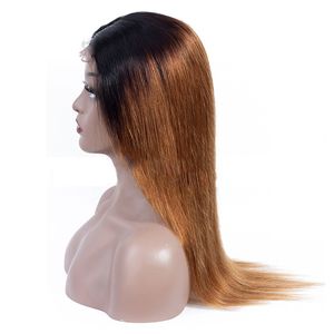 180% Densité Ombre 1B / 30 4x4 Dentelle Fermeture Perruques de Cheveux Humains Pré-Plumé Sans Colle Avant de Lacet Perruques Brésilien Vierge Droite pour Noir WomenHair