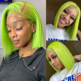180 densité Peruvian Hair Hair Bob Wig 13x4 Transparent Lace Frontal Green Short Ringor Human Hair Wigs for Woman