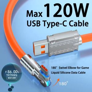 180 elleboog 120W snel opladen USB Type C -kabel voor Xiaomi Redmi Samsung Huawei Charger Liquid Silicone Cable