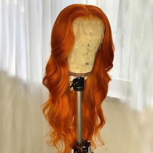 180% gember oranje braziliaans full lace front pruik golvend kastanjebruin koperen rode synthetische kant voorpruiken pre plukte haarlijn voor vrouwen
