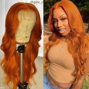 180% Ginger Orange Brésilien Full Lace Perruque avant Wavy Auburn Copper Red Wigs synthétiques pré-cueillies pour les femmes