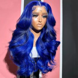 Perruques de cheveux humains ondulés bleu nuit 180% HD Transparent 13x4 vague de corps dentelle frontale perruque pré-cueillie sans colle fermeture de dentelle synthétique pour les femmes