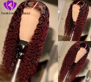 180 Ombre rouge Bourgogne Couleur en dentelle Perruque avant Pinky Curly Simulation Human Hair Wigs for Black Femmes Perme de poils synthétiques pré-cueillis 5666023