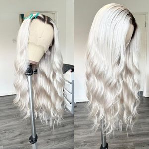 180% ombre White Blonde en dentelle Perruque avant Fair humain 32 pouces de long Wig frontal en dentelle HD