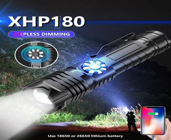 180 puissante lampe de poche LED à gradation continue 5000mAH USB lampe de travail Rechargeable 5Modes Zoom torche tactique 18650 210608237u7333369