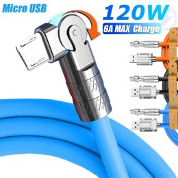 180 ROTATATE ROTABLE ALLIAGE ALLIAGE TRAIDÉ MICRO USB MOBILE DONNÉE Câbles 120W 6A Cordon de fil de charge rapide pour Android iPhone Samsung