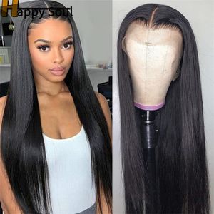 180 Synthetische kant Voorpruik 13x4 Zwart Kinky rechte pruiken Transparante HD Hoge temperatuurbestendige vezel Pruik Lace Glueless Synthetische pruik