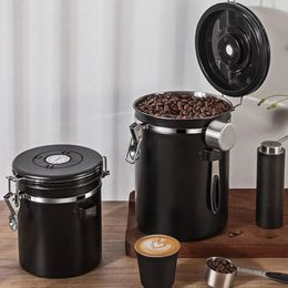 Le grain de café d'acier inoxydable noir de récipient de stockage de café de grande capacité de 1800ML peut sceller le récipient de stockage de nourriture de remplissage 240113