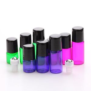 1800 pièces mélangent 1 ml 2 ml 3 ml bouteille d'huile essentielle en verre petits tubes d'échantillon de parfum colorés avec boule en acier inoxydable et bouchons noirs