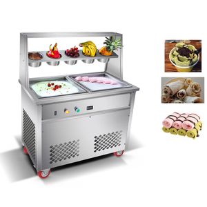 Machine commerciale de crème glacée frite extérieure de ménage de 1800 W machine de petit pain de crème glacée de yaourt de style thaïlandais d'acier inoxydable