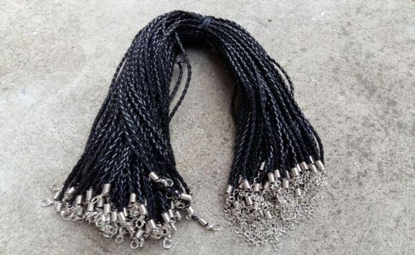 18039039 Cordones de collar trenzado de cuero PU negro de 3mm con cierre de langosta para joyería DIY, collar, colgante, joyería artesanal 3031925